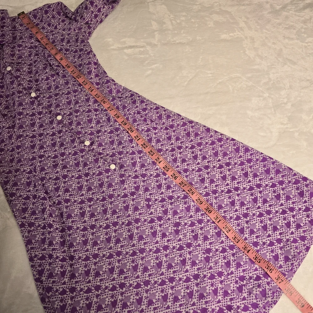 VTG 60's-70's Homemade Floral Geometric Long Sleeve Button Down Dress Sz S - Picture 14 of 14